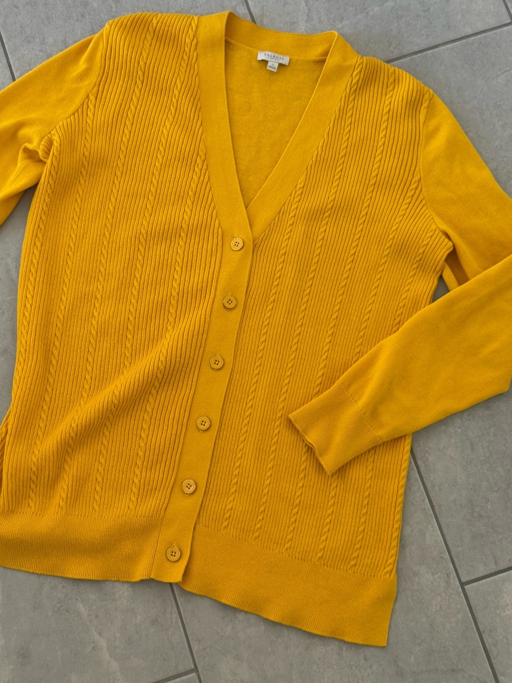 Talbots Mustard Yellow V-Neck Button Cardigan Sweater S